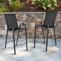 Flash Furniture 2-JJ-092H-GG 2 Pack Brazos Series Black Outdoor Barstool with Flex Comfort Material and Metal Frame